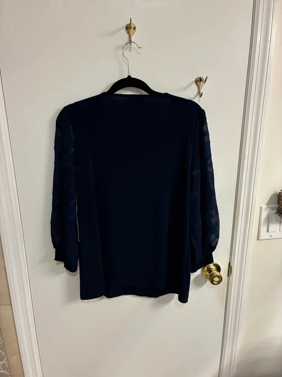 NWT CeCe Navy Floral Sheer Sleeve Blouse Sz M - Picture 9 of 9
